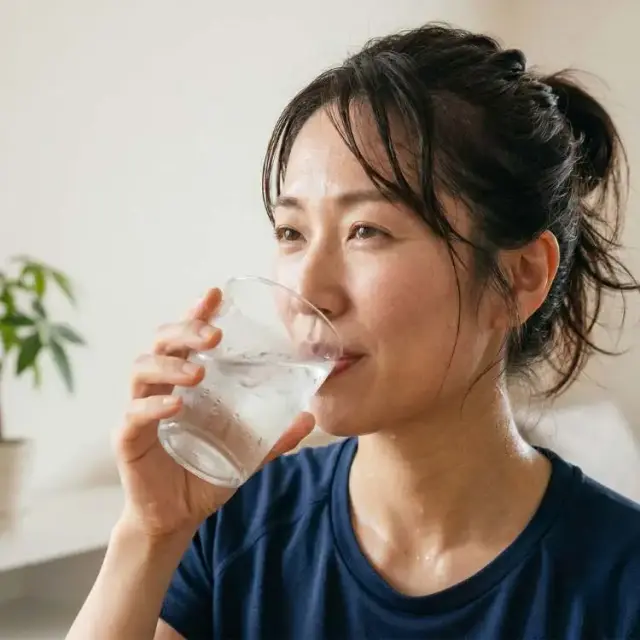 おいしいミネラルウォーターを飲む女性